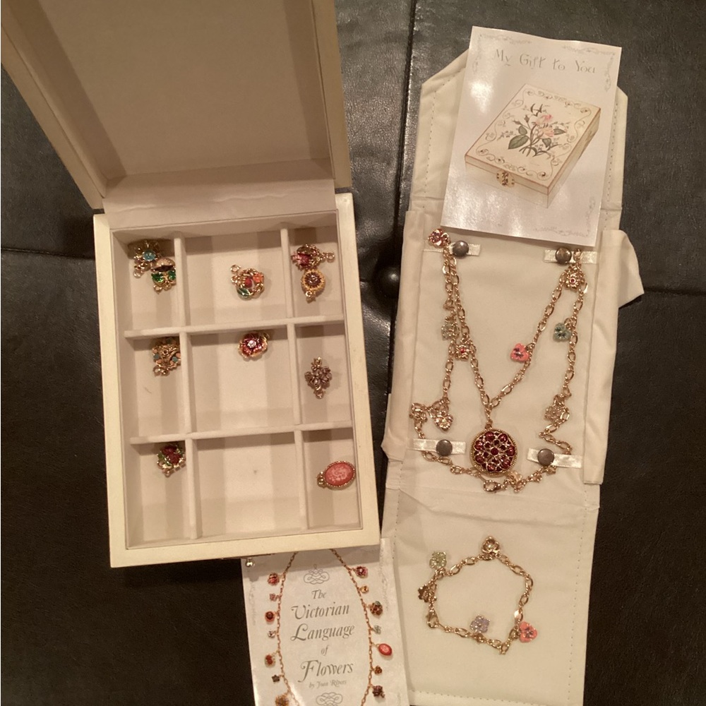 Joan Rivers Victorian Language of Flowers Locket Necklace Bracelet Charms Box